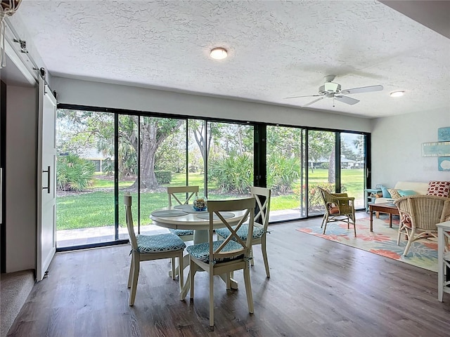 sunroom / solarium featuring a barn door