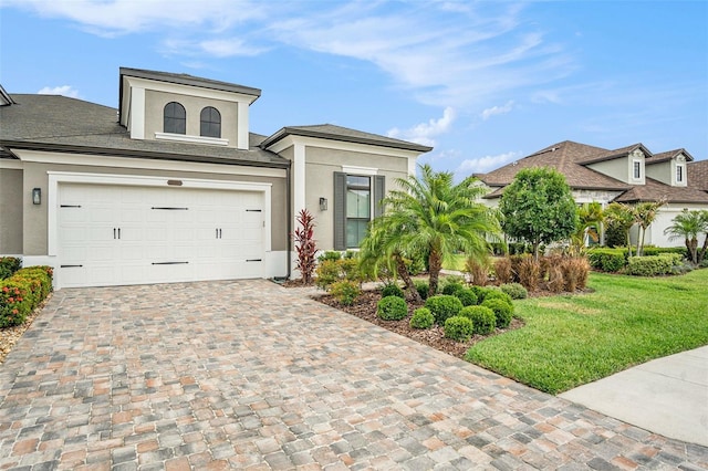 4329 Barletta Ct, Wesley Chapel, FL 33543 - view of front of property with stucco siding, decorative driveway, and a front lawn