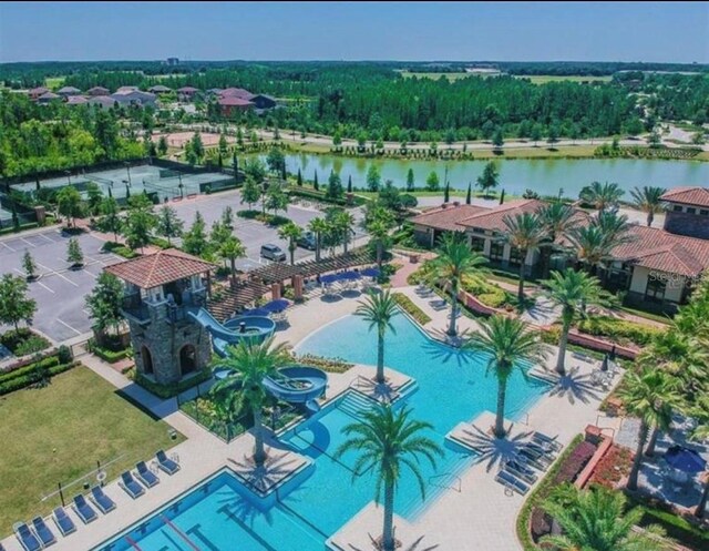4329 Barletta Ct, Wesley Chapel, FL 33543 - aerial view of a pool and a large body of water