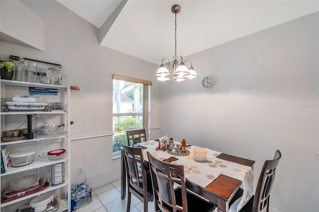 815 Sandy Trail Pl, Brandon, FL 33511 - tiled dining room with a chandelier, lofted ceiling, and baseboards