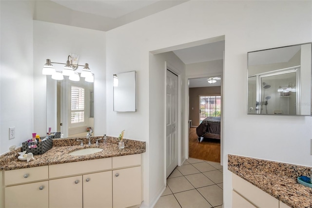 815 Sandy Trail Pl, Brandon, FL 33511 - full bathroom with a shower stall, tile patterned floors, vanity, ensuite bath, and a ceiling fan