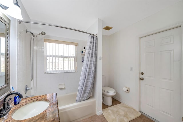 815 Sandy Trail Pl, Brandon, FL 33511 - full bathroom with toilet, shower / tub combo with curtain, tile patterned flooring, and vanity
