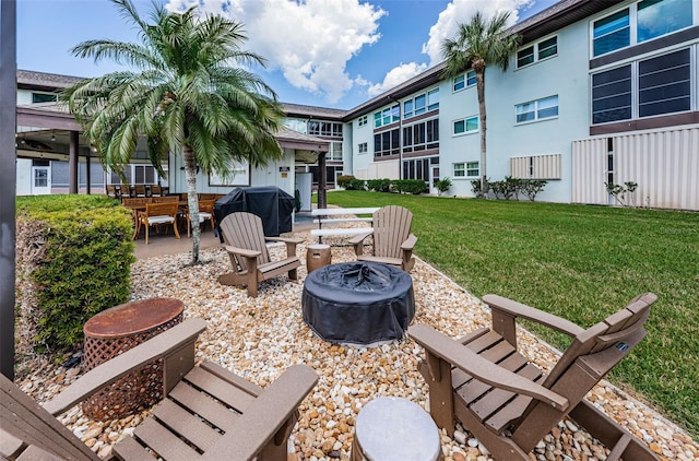 view of patio / terrace featuring a fire pit and area for grilling