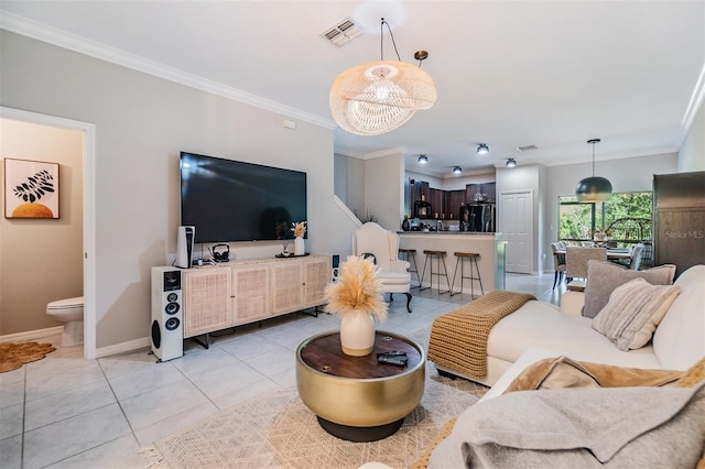 1594 Cassius St, Lutz, FL 33549 - living room with ornamental molding, light tile patterned flooring, and baseboards