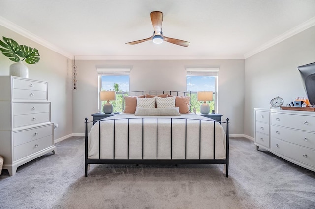 1594 Cassius St, Lutz, FL 33549 - bedroom featuring ornamental molding, carpet, baseboards, and ceiling fan