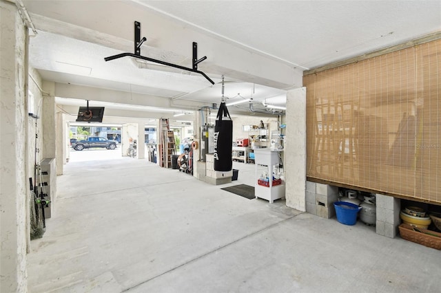 garage featuring a workshop area