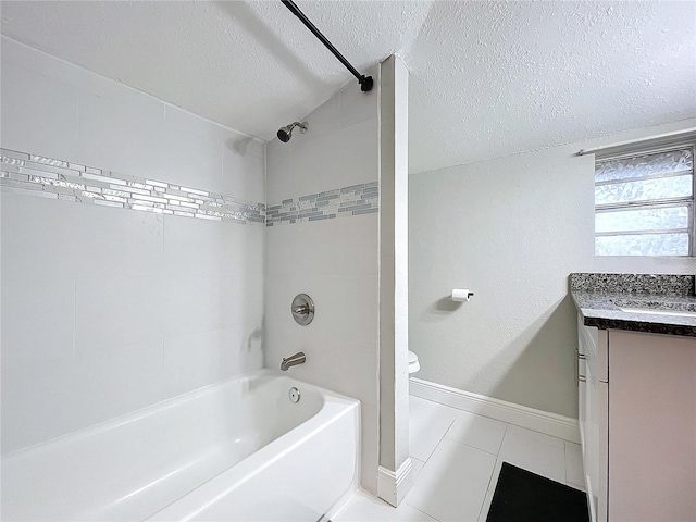 3213 E Genesee St, Tampa, FL 33610 - full bathroom featuring a textured ceiling, baseboards, tub / shower combination, vanity, and tile patterned floors