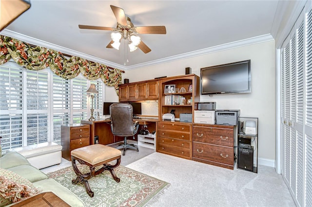 124 Barrington Dr, Brandon, FL 33511 - office with ceiling fan, ornamental molding, and baseboards