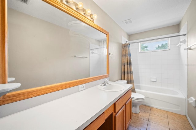 4222 Trumpworth Ct, Valrico, FL 33596 - bathroom featuring toilet, vanity, shower / tub combo with curtain, and tile patterned flooring