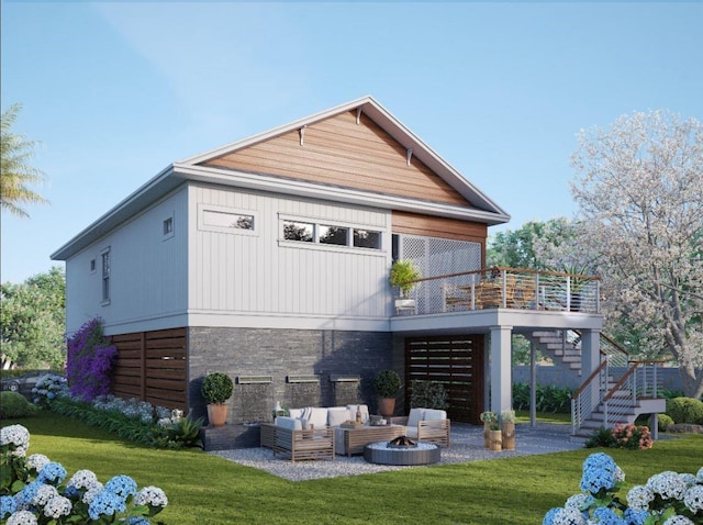 600 Banana St, Tarpon Springs, FL 34689 - back of house with stairs, outdoor lounge area, a patio area, and a yard