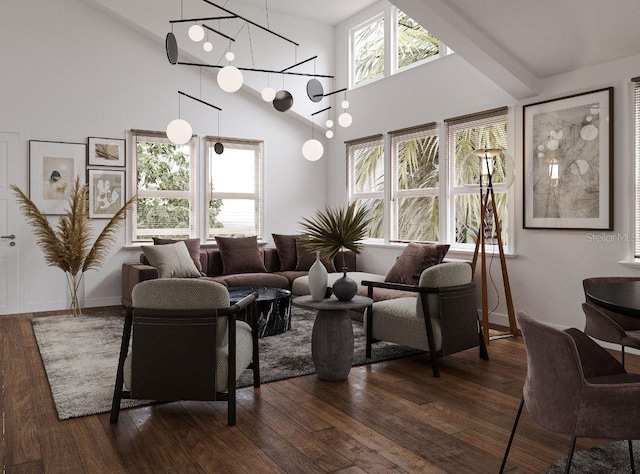 600 Banana St, Tarpon Springs, FL 34689 - living area with a high ceiling, a chandelier, and dark wood finished floors