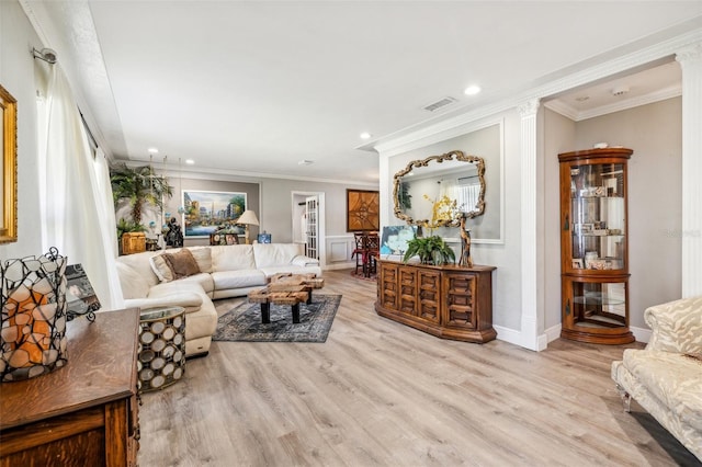 5245 18th St N, Saint Petersburg, FL 33714 - living area with wood finished floors, ornamental molding, recessed lighting, and baseboards