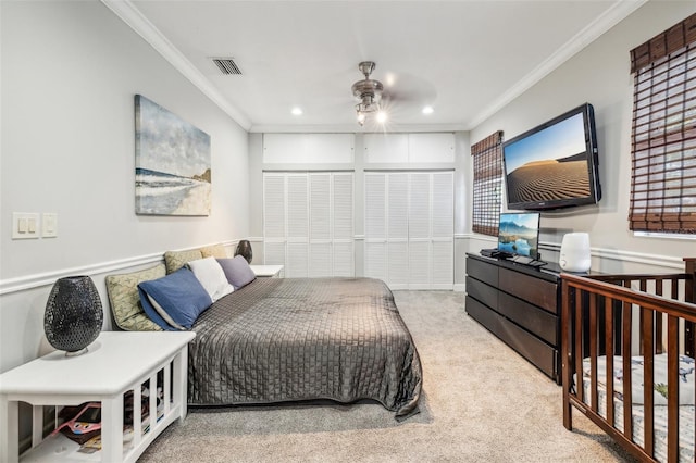 5245 18th St N, Saint Petersburg, FL 33714 - carpeted bedroom featuring crown molding, recessed lighting, and ceiling fan