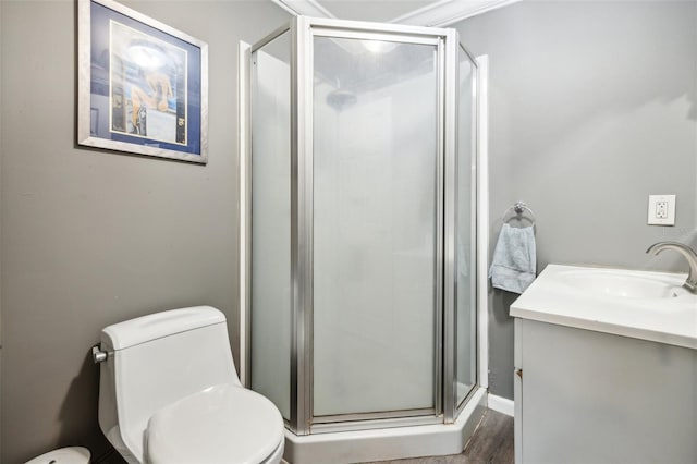 5245 18th St N, Saint Petersburg, FL 33714 - full bath with a stall shower, wood finished floors, and toilet