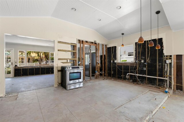 106 13th Ave, St Pete Beach, FL 33706 - kitchen with vaulted ceiling and pendant lighting