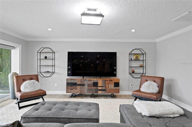 1960 Montana Ave NE, Saint Petersburg, FL 33703 - living area featuring crown molding, baseboards, a textured ceiling, and recessed lighting