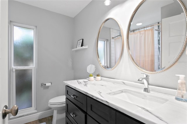 1960 Montana Ave NE, Saint Petersburg, FL 33703 - full bathroom featuring toilet, vanity, curtained shower, and wood finished floors