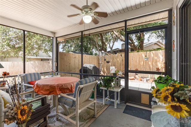 640 Lake Dexter Cir, Winter Haven, FL 33884 - sunroom / solarium with outdoor dining space, a ceiling fan, and healthy amount of natural light