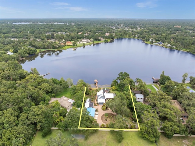 13533 Bay Lake Ln, Tampa, FL 33618 - view of property location with property parcel outlined, a nearby body of water, and a heavily wooded area