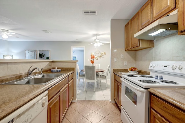 1400 Gandy Blvd N Unit 1504, Saint Petersburg, FL 33702 - kitchen featuring white appliances, a sink, a ceiling fan, and under cabinet range hood