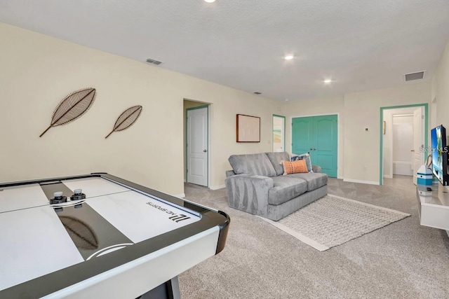 game room with carpet flooring, recessed lighting, and baseboards