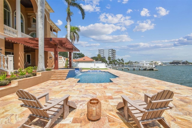 5810 Mariner St, Tampa, FL 33609 - swimming pool featuring a patio area, a water view, fence, and a boat dock