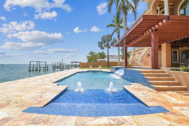 5810 Mariner St, Tampa, FL 33609 - view of swimming pool with stairs, a patio, and fence