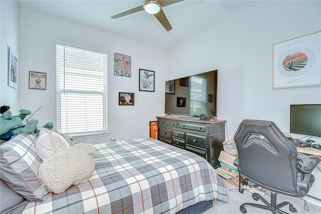 bedroom with carpet and ceiling fan