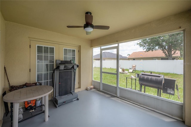 14614 Rannoch Moor Pl, Wimauma, FL 33598 - sunroom with a ceiling fan and french doors