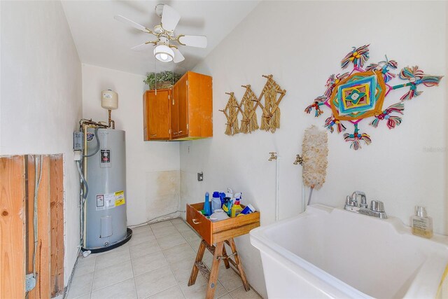 365 La Hacienda Dr, Indian Rocks Beach, FL 33785 - interior space featuring water heater, a sink, ceiling fan, and light tile patterned floors