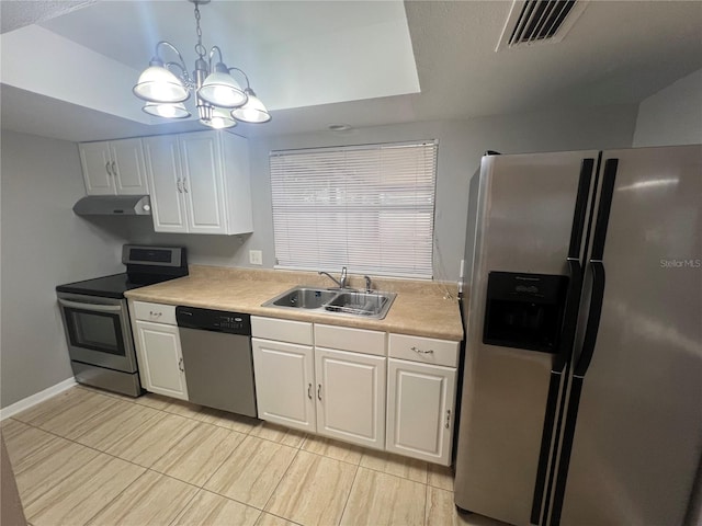 2068 San Marino Way N, Clearwater, FL 33763 - kitchen with appliances with stainless steel finishes, a sink, white cabinetry, light tile patterned flooring, and light countertops