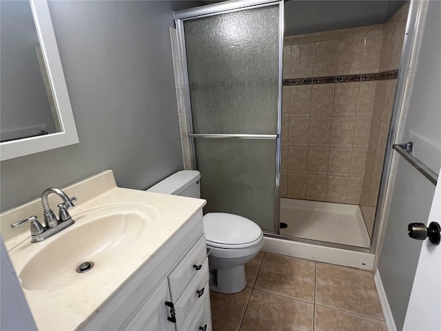 2068 San Marino Way N, Clearwater, FL 33763 - bathroom with tile patterned flooring, a shower stall, toilet, and vanity