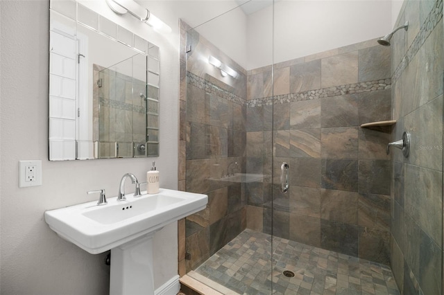 bathroom with a shower stall and a sink