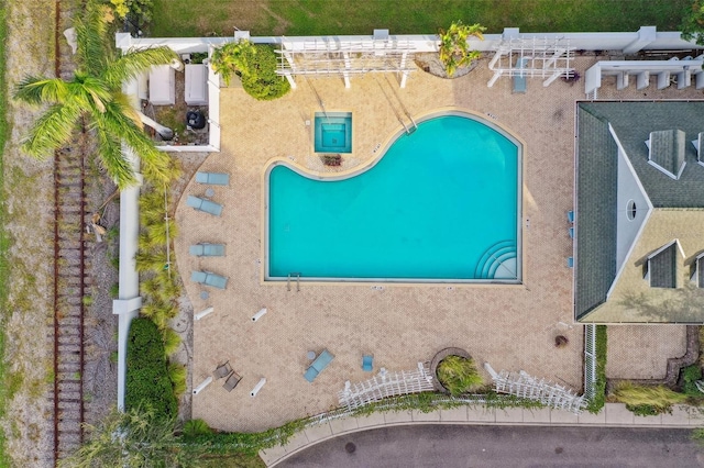 aerial view of a pool