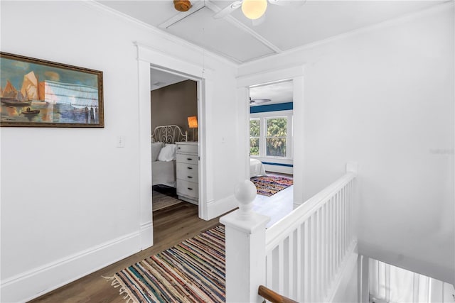 1038 Crescent Lake Dr N, Saint Petersburg, FL 33701 - hall featuring attic access, wood finished floors, crown molding, and baseboards