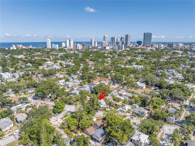 1038 Crescent Lake Dr N, Saint Petersburg, FL 33701 - aerial view of property's location with a view of skyline and a nearby body of water