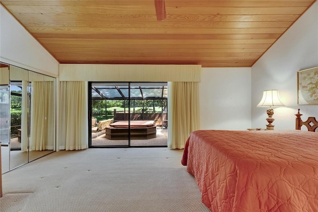 29903 Baywood Ln, Wesley Chapel, FL 33543 - carpeted bedroom with wood ceiling, access to outside, lofted ceiling, a sunroom, and multiple windows