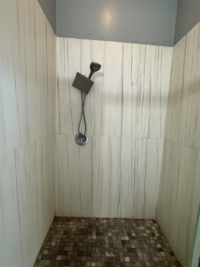 bathroom view of tiled shower