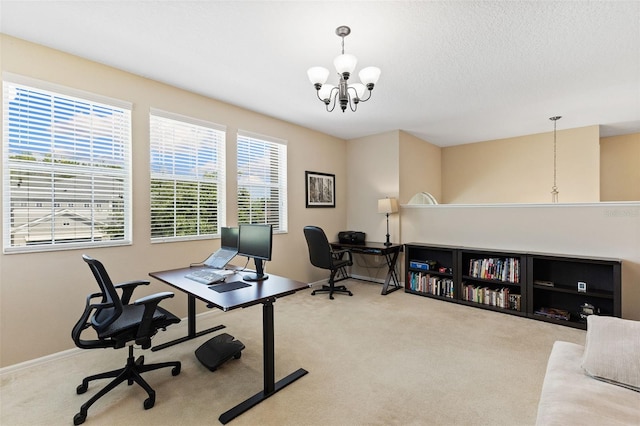 10837 Breaking Rocks Dr, Tampa, FL 33647 - office space with carpet, a chandelier, baseboards, and a textured ceiling