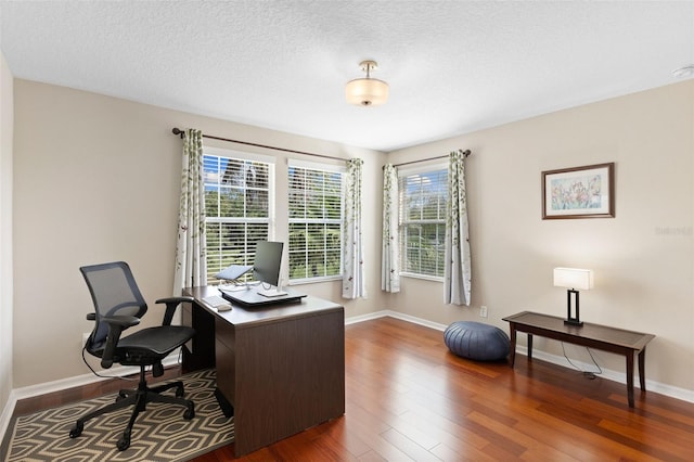 10837 Breaking Rocks Dr, Tampa, FL 33647 - office featuring wood finished floors, baseboards, and a textured ceiling