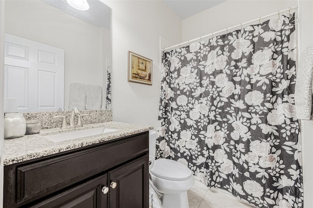 11917 Greenchop Pl, Riverview, FL 33579 - bathroom featuring vanity, toilet, tile patterned flooring, and a shower with shower curtain