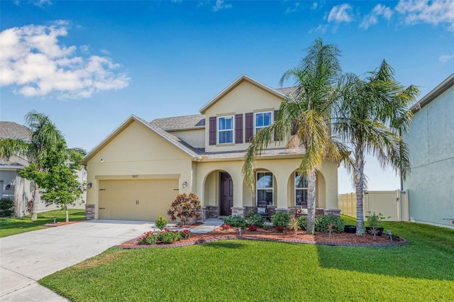 11917 Greenchop Pl, Riverview, FL 33579 - view of front facade featuring stucco siding, concrete driveway, a garage, and stone siding