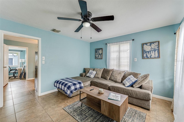 2035 29th Ave N, Saint Petersburg, FL 33713 - living area featuring a ceiling fan, baseboards, and light tile patterned flooring