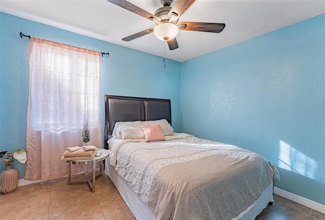 2035 29th Ave N, Saint Petersburg, FL 33713 - tiled bedroom with baseboards, ceiling fan, and a textured wall