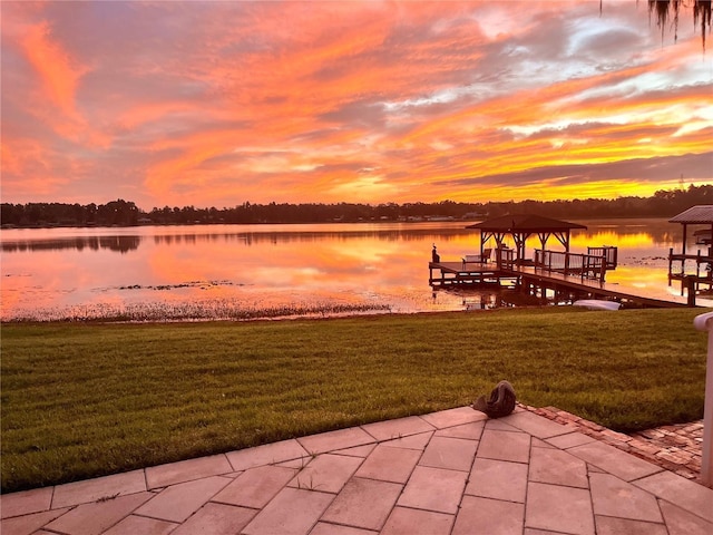 919 Ballinger Rd, Lutz, FL 33548 - dock area featuring a water view, a lawn, and a gazebo