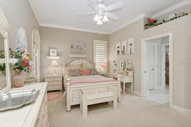 919 Ballinger Rd, Lutz, FL 33548 - bedroom featuring crown molding, light carpet, and ceiling fan