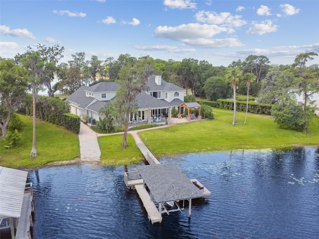 919 Ballinger Rd, Lutz, FL 33548 - dock area featuring a water view and a lawn