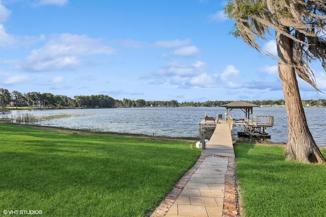 919 Ballinger Rd, Lutz, FL 33548 - dock with a lawn, a water view, and boat lift