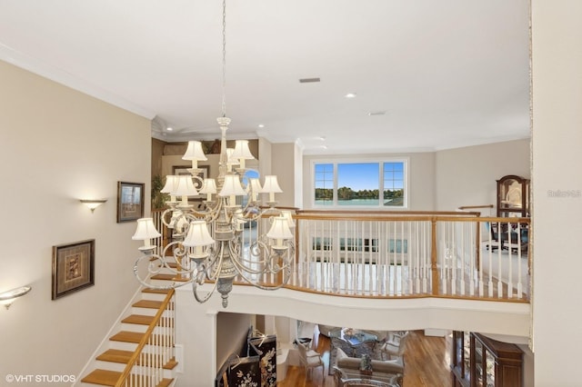 919 Ballinger Rd, Lutz, FL 33548 - detailed view of a chandelier, ornamental molding, and recessed lighting