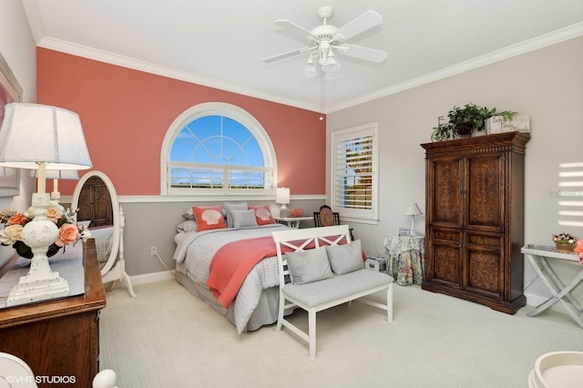 919 Ballinger Rd, Lutz, FL 33548 - bedroom featuring carpet, crown molding, and a ceiling fan